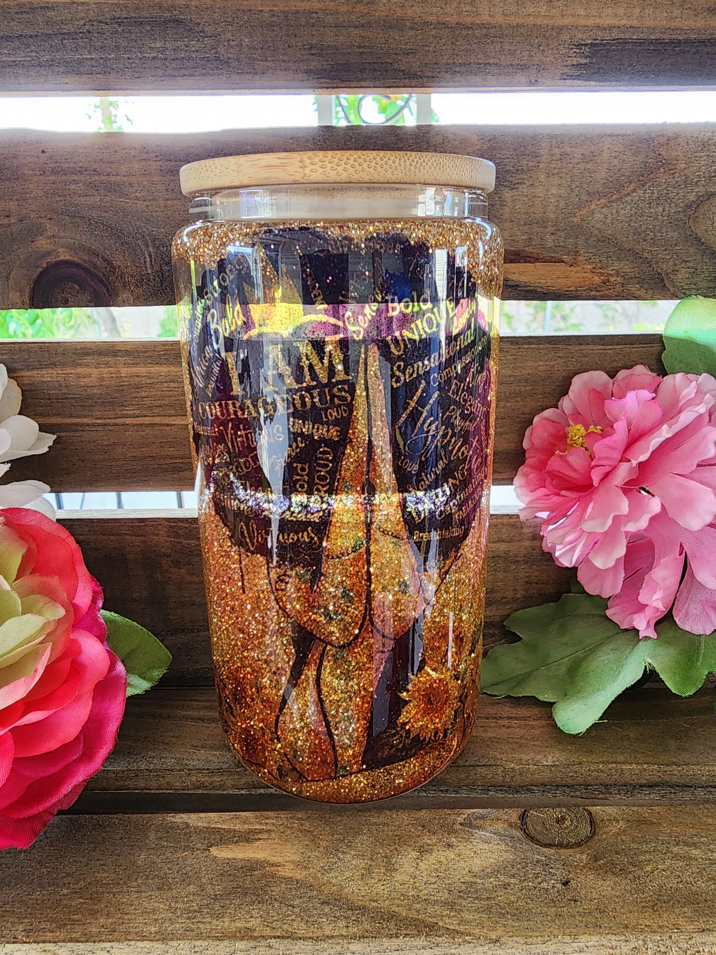 SnowGlobe: Sunflower Goddess 16oz Beercan Glass Tumbler